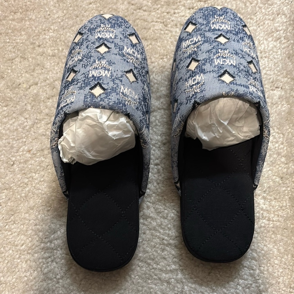 MCM Blue and White Women's Slippers